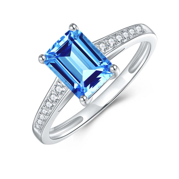 Blue Topaz & Diamond Ring in 9ct White Gold