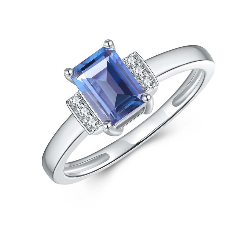 London Blue Topaz & Diamond Ring in 9ct White Gold