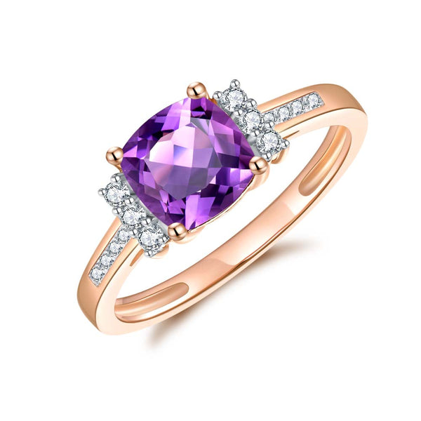 Amethyst & Diamond Ring in 9ct Rose Gold