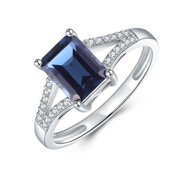 London Blue Topaz & Diamond Ring in 9ct White Gold