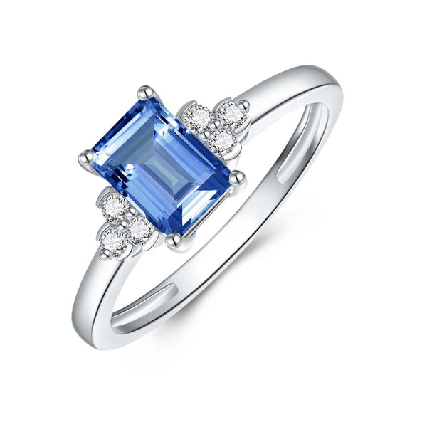 Blue Topaz & Diamond Ring in 9ct White Gold