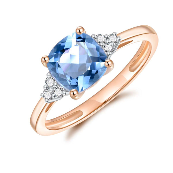 Blue Topaz & Diamond Ring in 9ct Yellow Gold