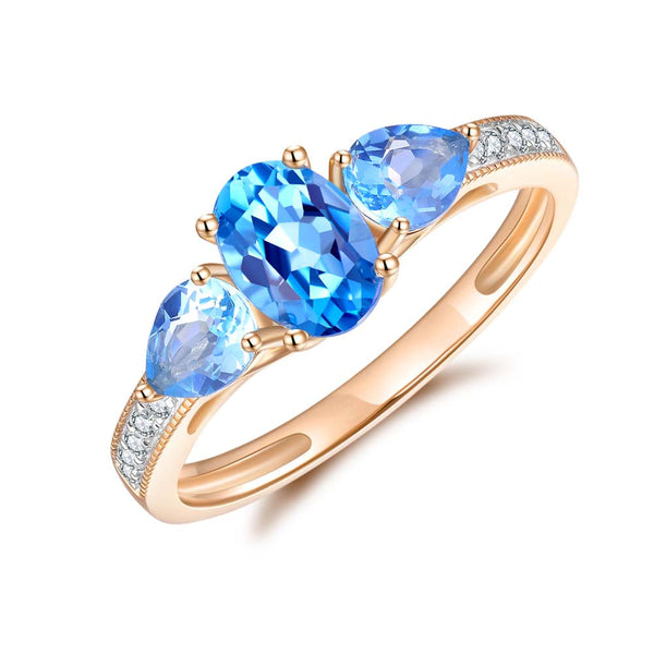 Blue Topaz & Diamond Ring in 9ct Yellow Gold