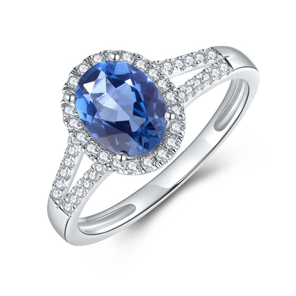 London Blue Topaz & Diamond Ring in 9ct White Gold
