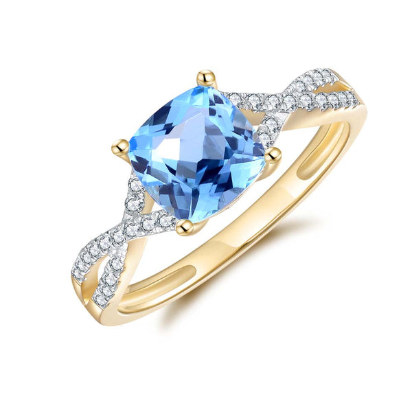Blue Topaz & Diamond Ring in 9ct Yellow Gold