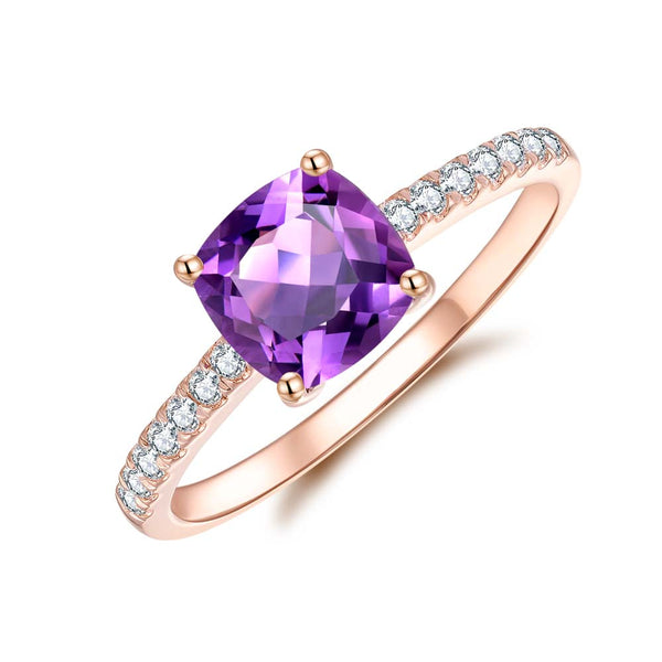 Amethyst & Diamond Ring in 9ct Rose Gold