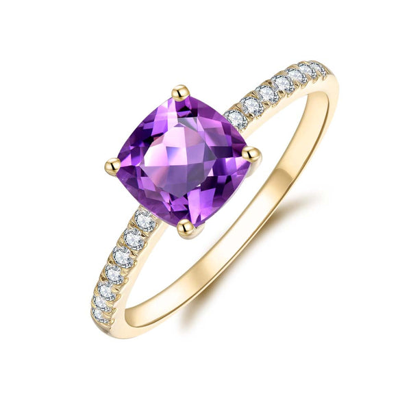 Amethyst & Diamond Ring in 9ct Yellow Gold