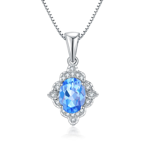 9ct White Gold Blue Topaz & Diamond Pendant