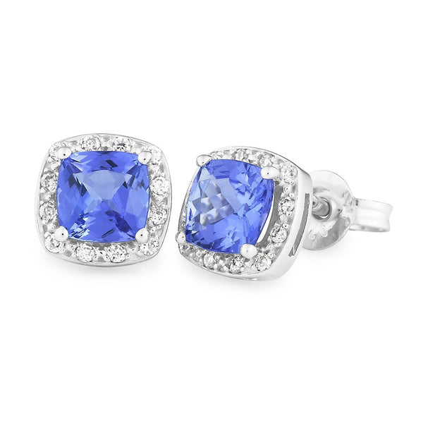 Tanzanite & Diamond Claw/Bead Set Stud Earrings in 9ct White Gold