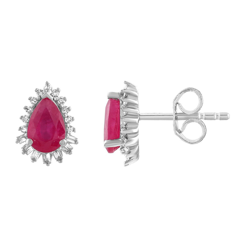 9ct White Gold 0.12ct Diamond Ruby Earrings