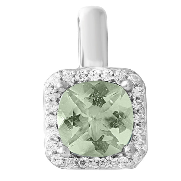 9ct White Gold 0.08ct Diamond Green Amethyst Pendant