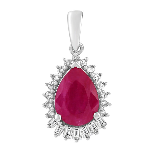 9ct White Gold 0.08ct Diamond Ruby Pendant