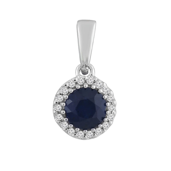Sapphire Pendant with 0.03ct Diamond in 9K White Gold