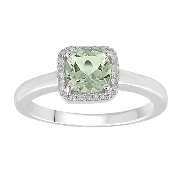 9ct White Gold 0.08ct Diamond Green Amethyst Rings