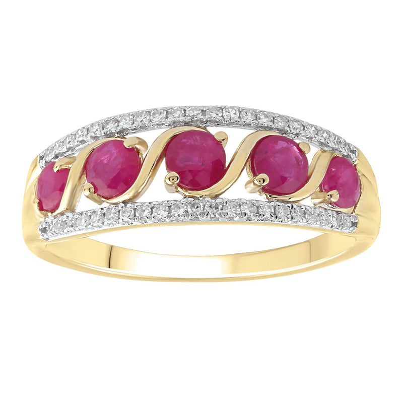 9ct Yellow Gold 0.15ct Diamond Ruby Ring