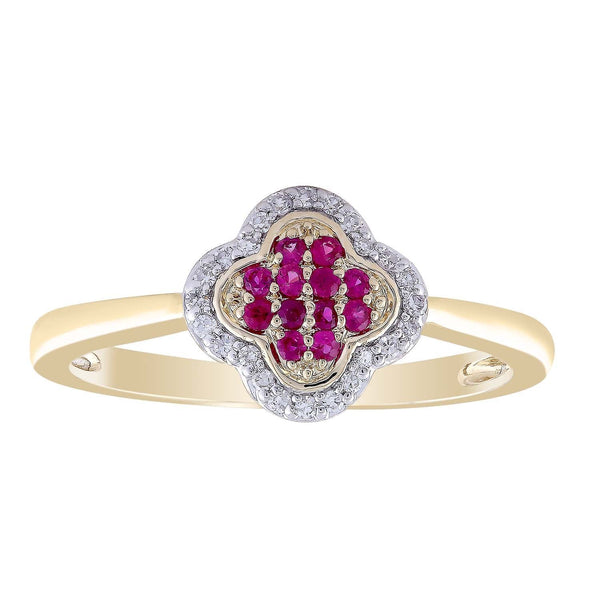 Ruby Ring with 0.07ct Diamond in 9K Yellow Gold