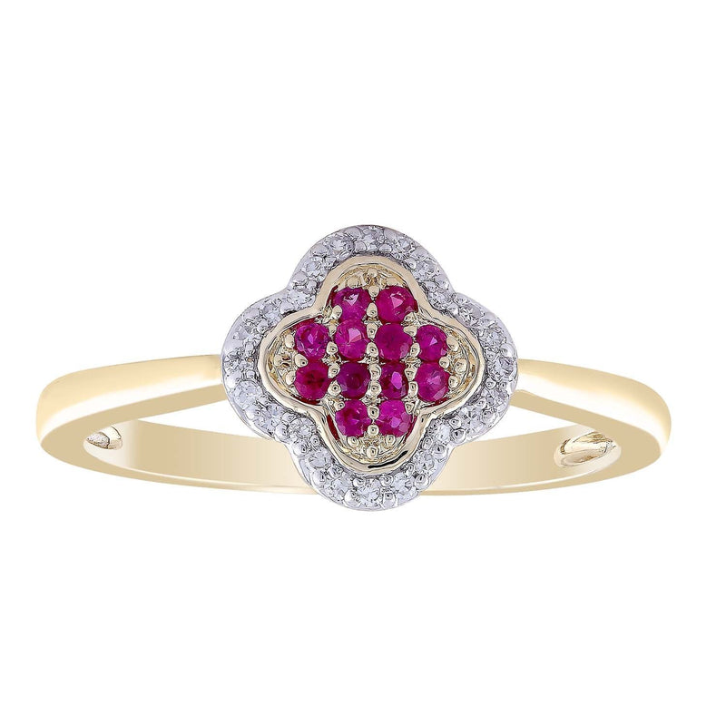 Ruby Ring with 0.07ct Diamond in 9K Yellow Gold
