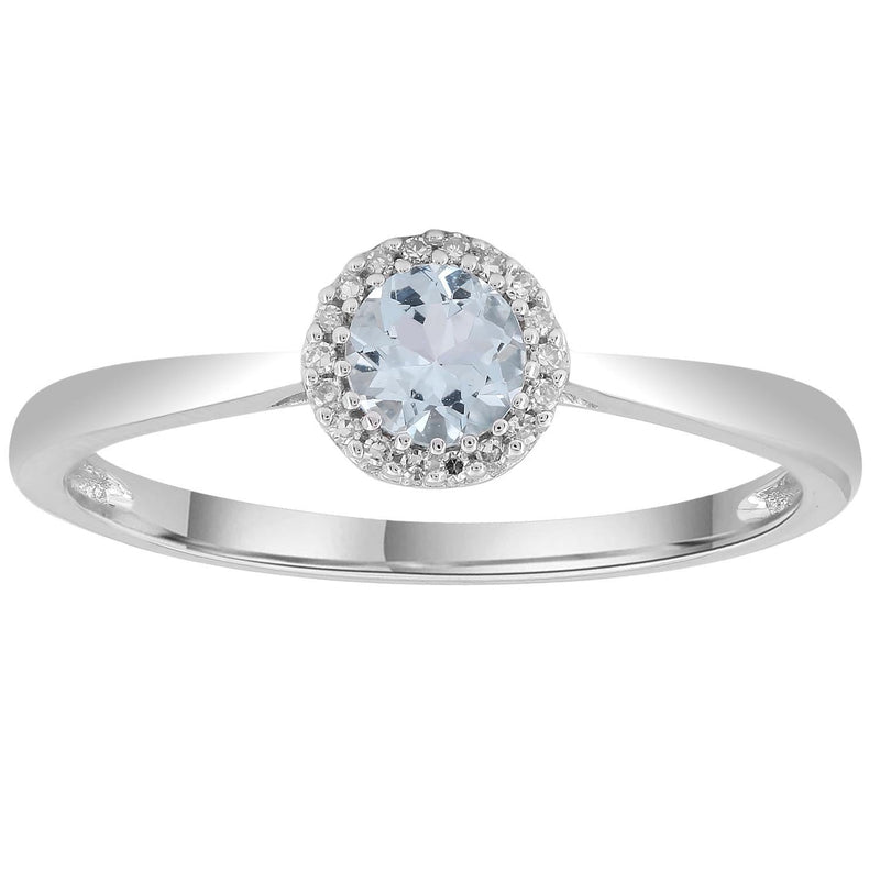 Aquamarine Ring with 0.05ct Diamonds in 9K White Gold