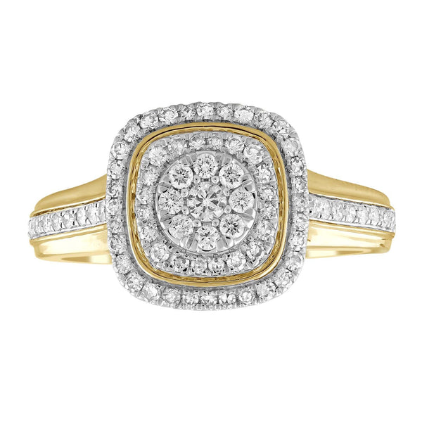 Cluster Ring with 0.5ct Diamond in 9K Yellow Gold