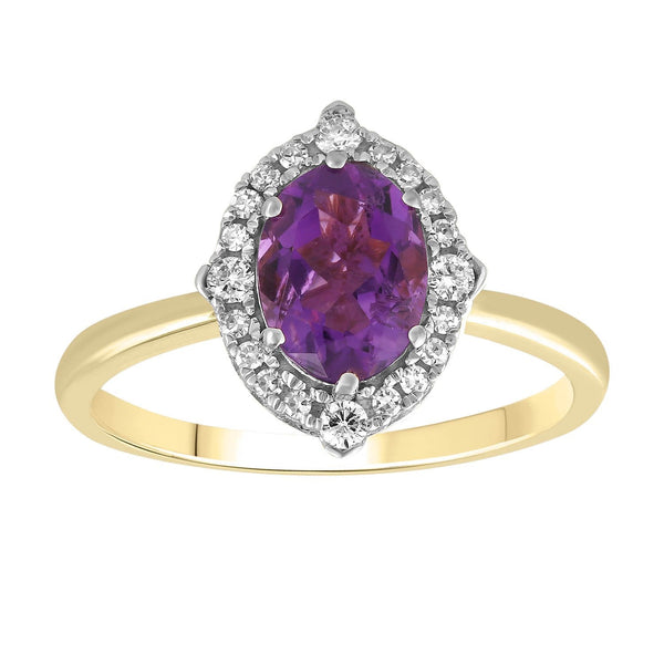 9ct Yellow Gold 0.15ct Diamond Amethyst Ring