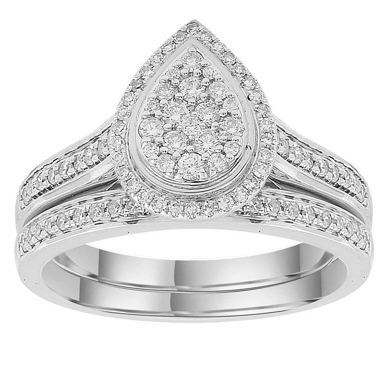 9ct White Gold 0.50ct Diamond Pear Engagement & Wedding Ring Set