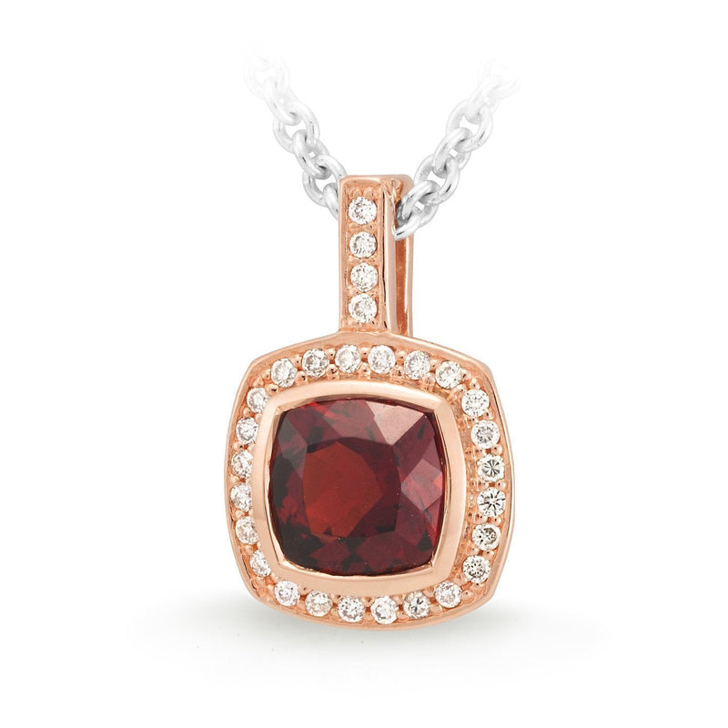 Garnet & Diamond Bezel/Bead Set Pendant in 9ct Rose Gold