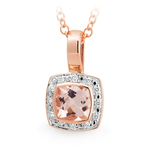 Morganite & Diamond Bezel/Bead Set Pendant in 9ct Rose Gold