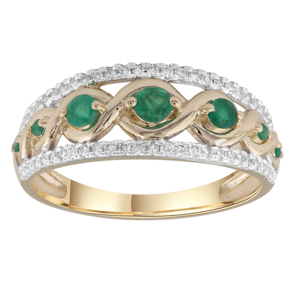 Emerald Ring with 0.2ct Diamonds in 9K Yellow Gold