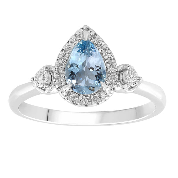 9ct White Gold 0.10ct Diamond Aquamarine Ring