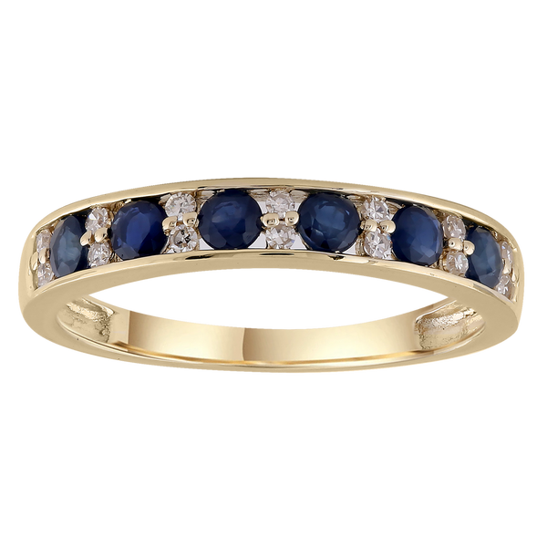 Sapphire Band Ring with 0.1ct Diamonds in 9K Yellow Gold