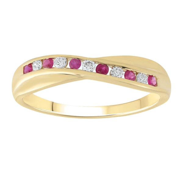 9ct Yellow Gold 0.12ct Diamond Ruby Ring