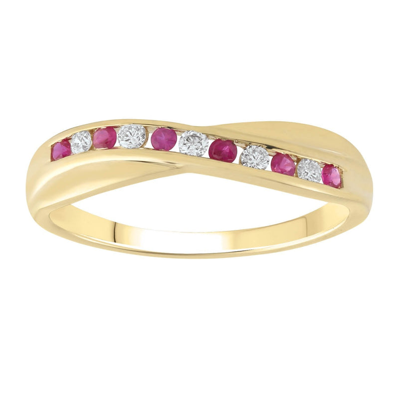 9ct Yellow Gold 0.12ct Diamond Ruby Ring