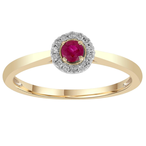 Ruby Ring with 0.05ct Diamonds in 9K Yellow Gold