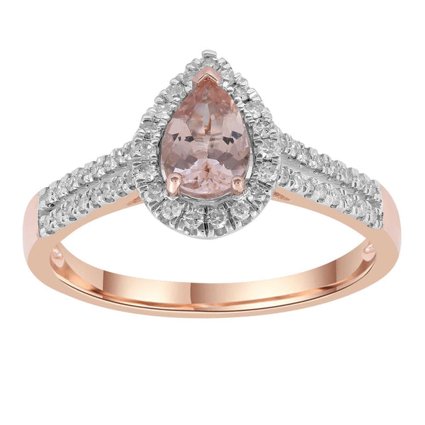 Morganite Pear Ring with 0.25ct Diamonds in 9K Rose Gold