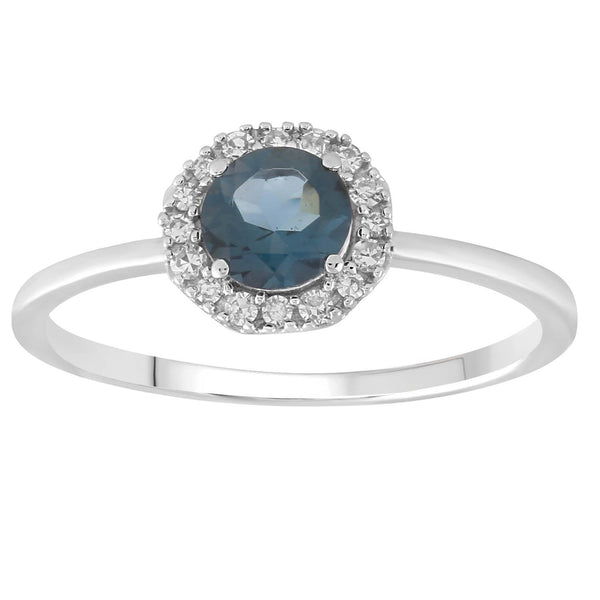 9ct White Gold 0.10ct Diamond London Blue Topaz Ring