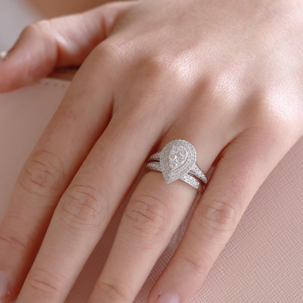 Engagement & Wedding Ring Set with 1ct Diamonds in 18K White Gold