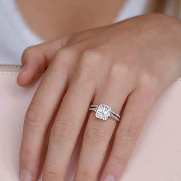 Engagement & Wedding Ring Set with 0.4ct Diamonds in 9K White Gold