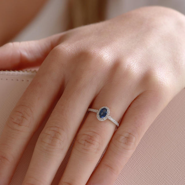 Sapphire Ring with 0.15ct Diamonds in 9K White Gold