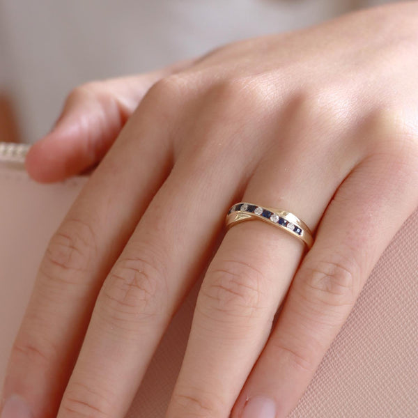 Sapphire Ring with 0.12ct Diamonds in 9K Yellow Gold