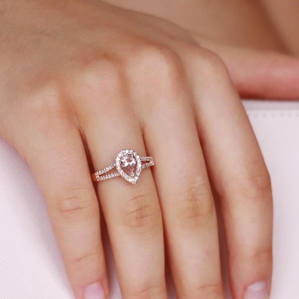 Morganite Pear Ring with 0.25ct Diamonds in 9K Rose Gold